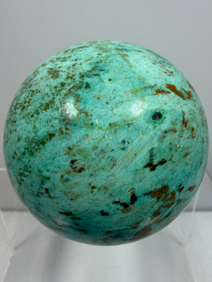 Chrysocolla Crystal Sphere. 65mm. Very Rare Blue-Green Colors From Peru. Gorgeous High Quality Collectors Sphere