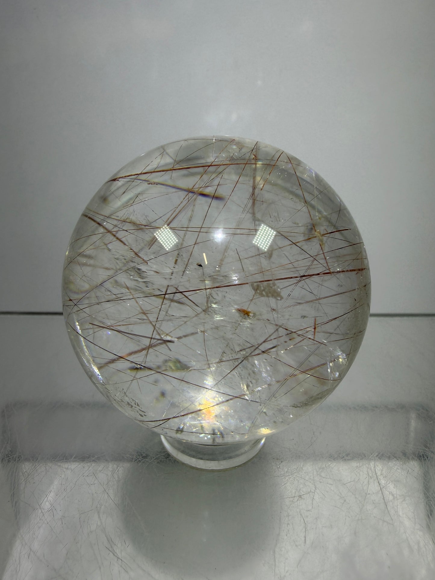 Rutile And Tourmaline Quartz Sphere. 39mm. Amazing Combination Of Red Rutile And Tourmaline. Very Rare Display Sphere