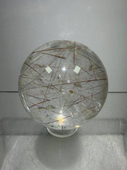 Rutile And Tourmaline Quartz Sphere. 39mm. Amazing Combination Of Red Rutile And Tourmaline. Very Rare Display Sphere