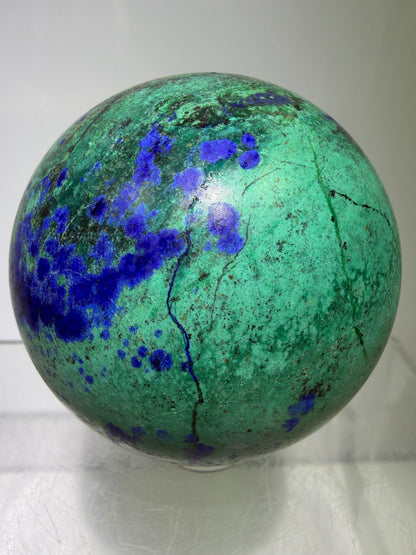 Azurite and Malachite Crystal Sphere. 56mm. Beautiful Deep Colors And Patterns. Stunning Rare Display Piece!