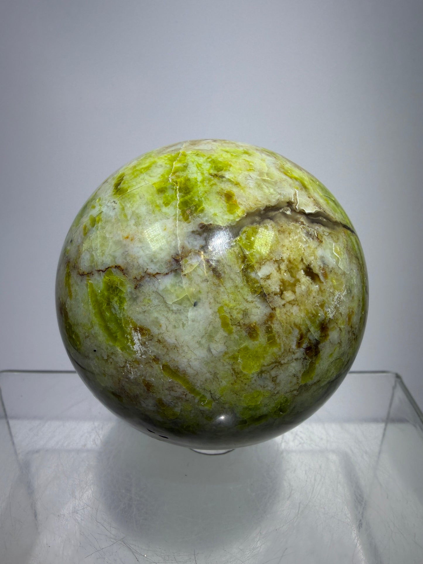 Green Opal Sphere From Madagascar. 62mm. Gorgeous Shades Of Green. Beautiful Display Crystal.