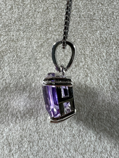 Amethyst Crystal Pendant. S925 Silver Setting And Necklace. Gorgeous Purple Gemstone.
