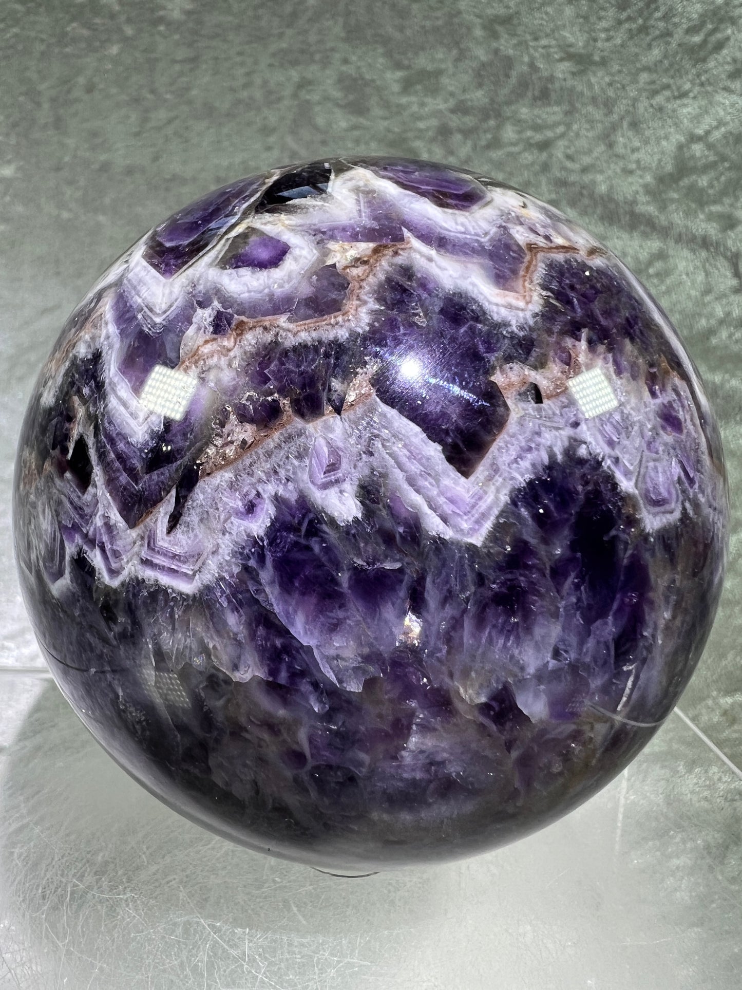 Dream Amethyst Sphere. 88mm. Large Chevron Amethyst Crystal. Beautiful Colors And Patterns