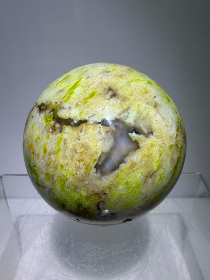 Green Opal Sphere From Madagascar. 62mm. Gorgeous Shades Of Green. Beautiful Display Crystal.