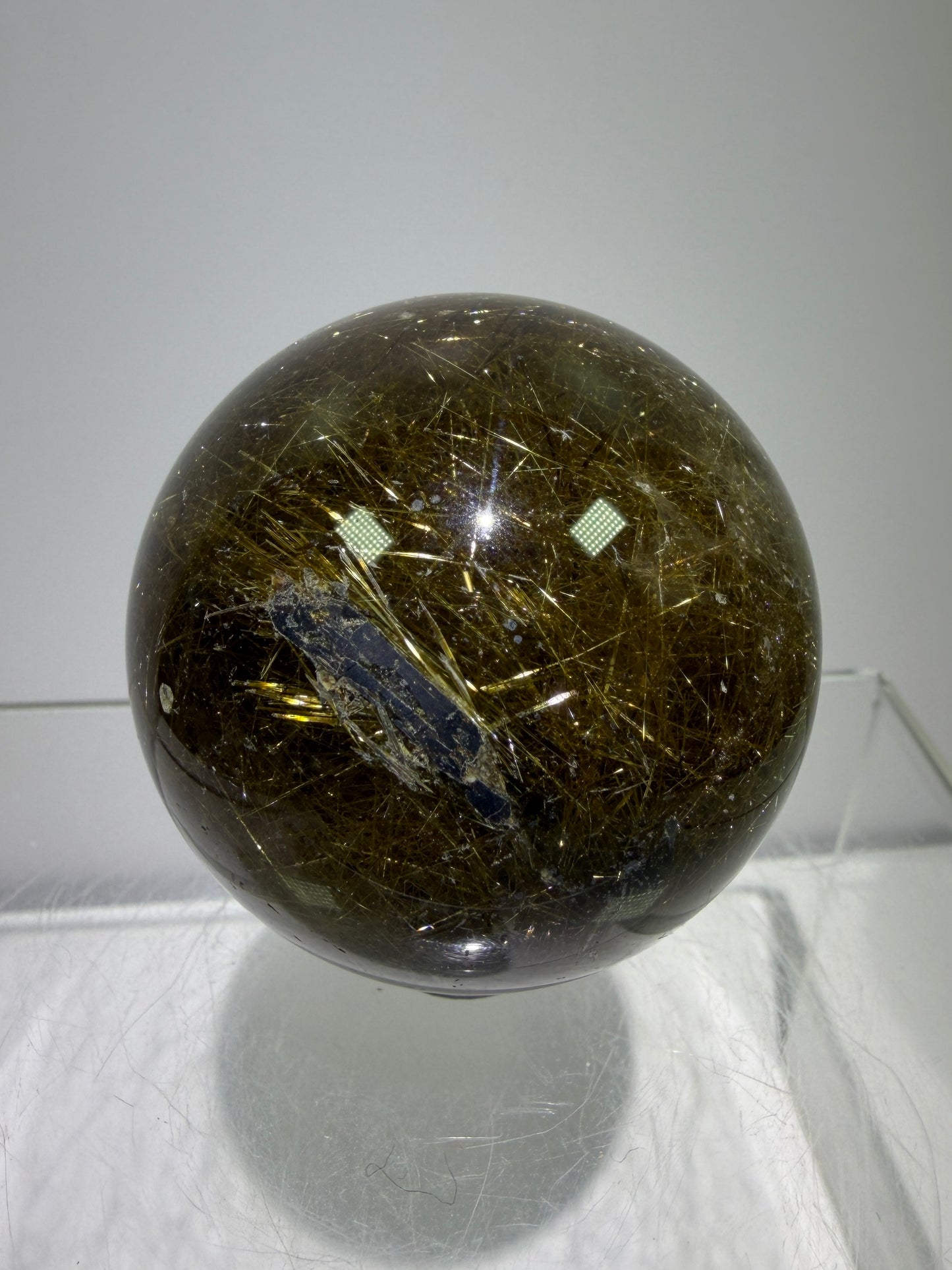 Rutile Quartz Sphere. 49mm. Beautiful Rare Golden Rutilated Quartz. Very Full Of Rutile And Hematite Inclusions
