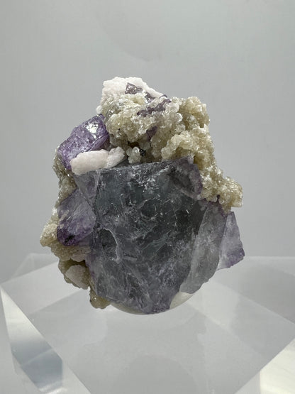 Fluorite, Calcite, And Druzy Quartz Specimen. World Famous Yaogangxian Fluorite Cubes. Beautiful Mixed Mineral Specimen.