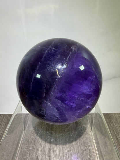 Purple Fluorite Sphere. 77mm. Deep Bright Purple Fluorite With Big Rainbows. Amazing Rare Color