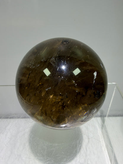 Rutile Quartz Sphere. 47mm. Unique Smoky Quartz With Stunning Golden Rutile Inclusions.