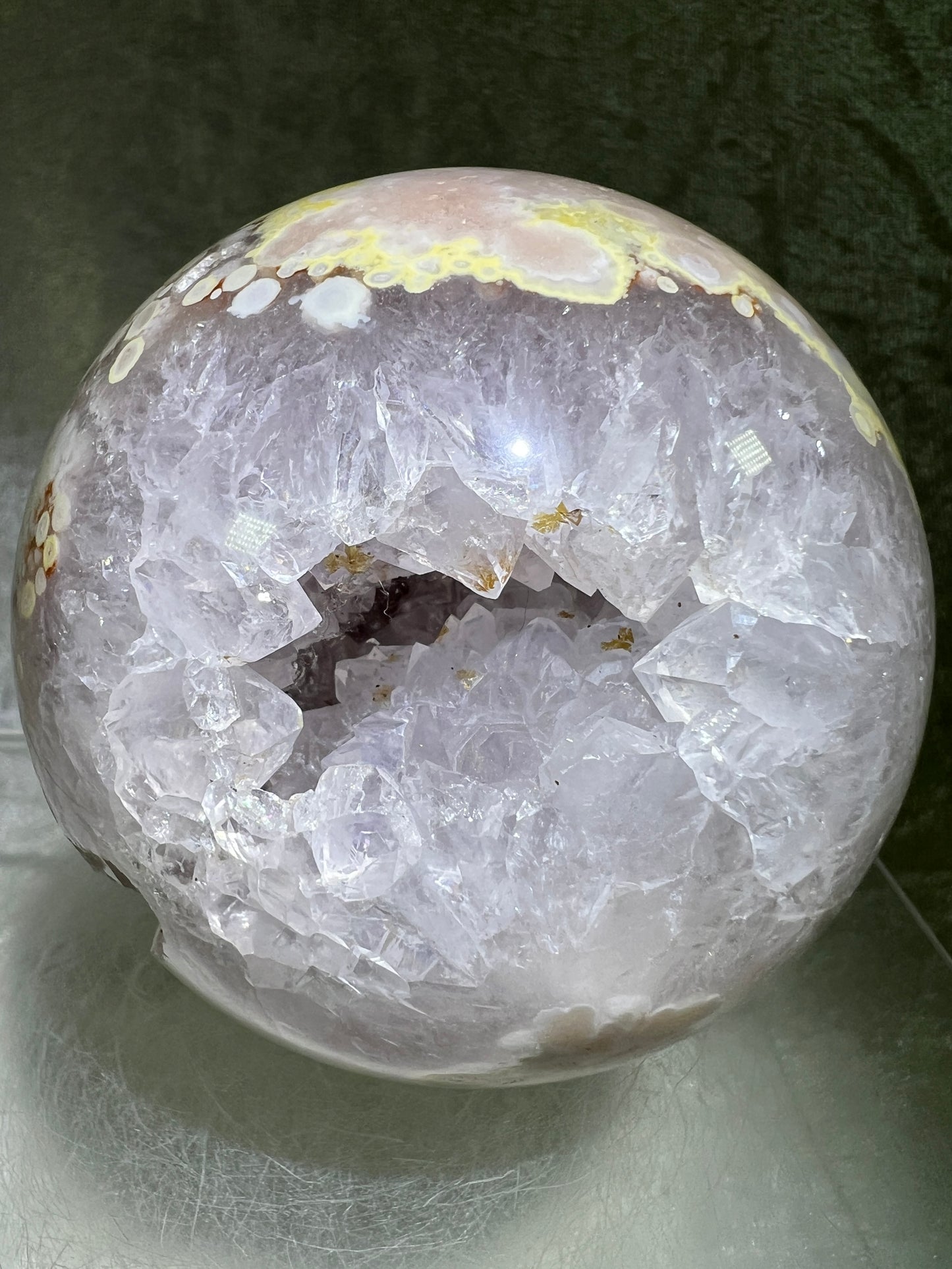 Flower Agate Sphere. 82mm. Stunning Druzy On This Large Centerpiece. Gorgeous One Of A Kind Display Sphere.