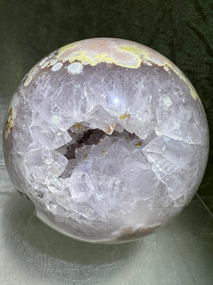 Flower Agate Sphere. 82mm. Stunning Druzy On This Large Centerpiece. Gorgeous One Of A Kind Display Sphere.