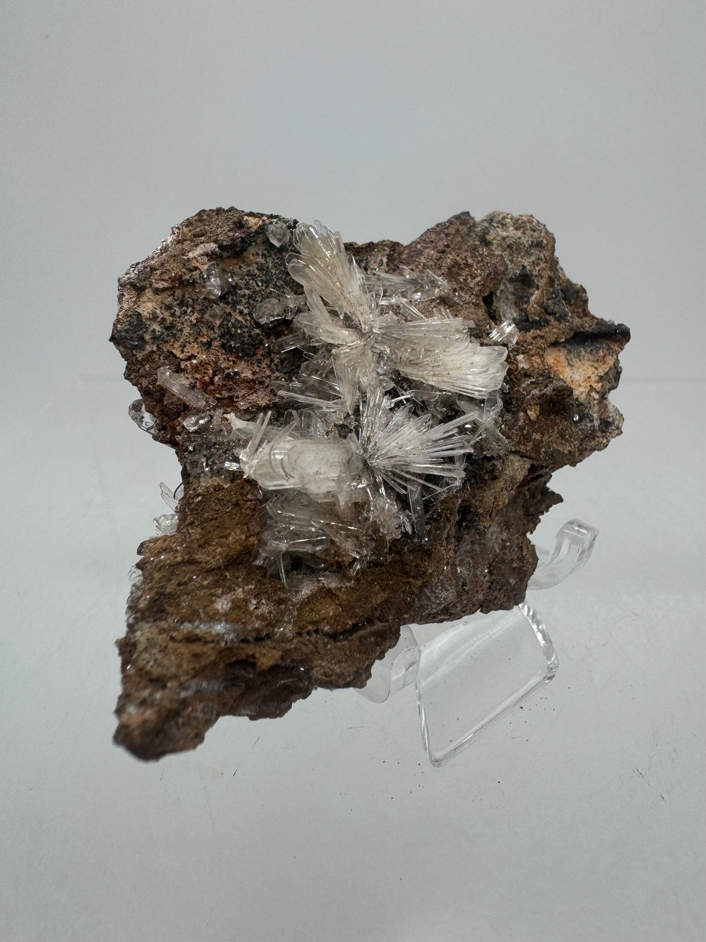 Hemimorphite And Hematite Mineral Specimen. Stunning Clear Crystal Flowers. Gorgeous Contrast In Color.