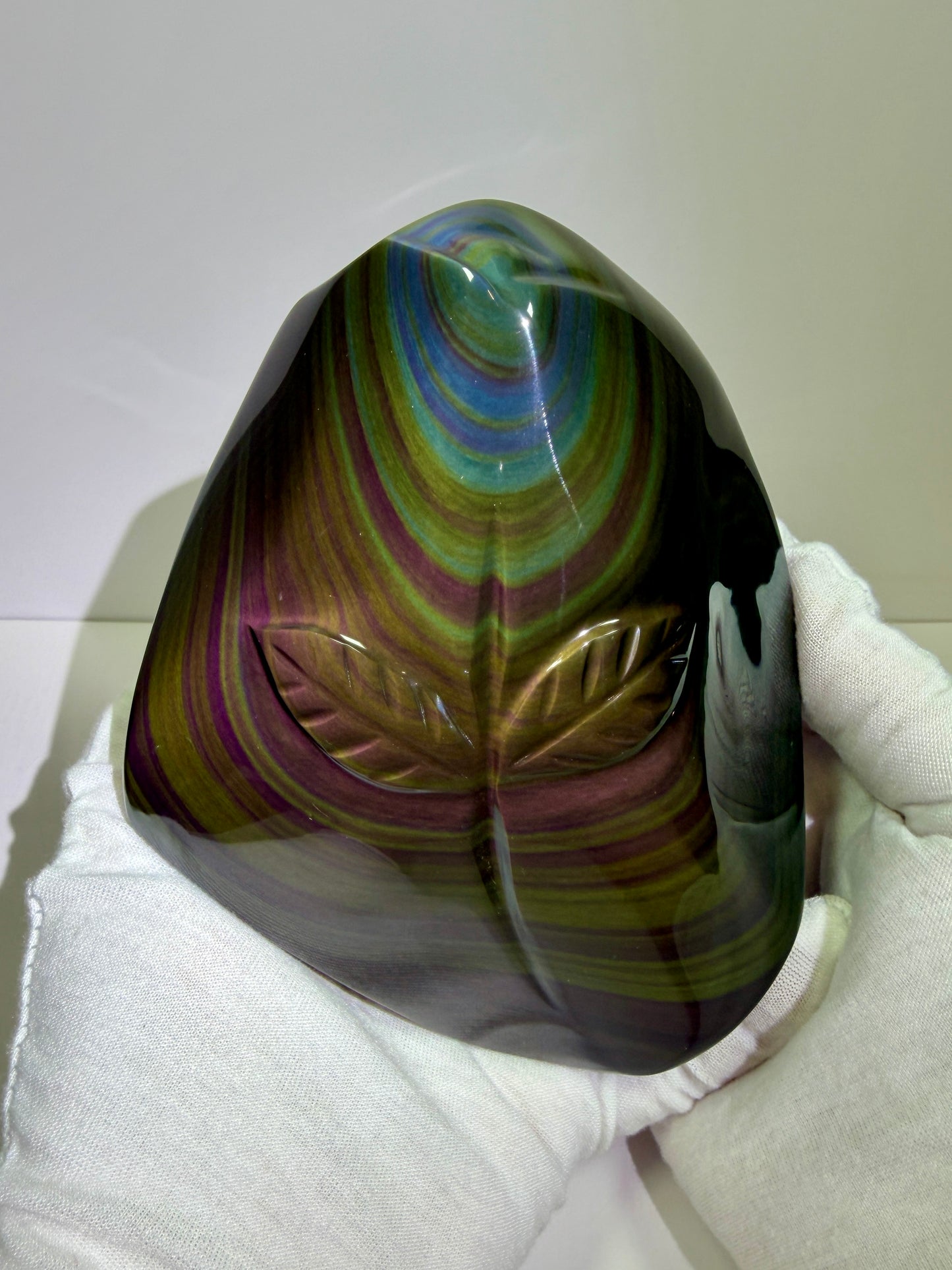Rainbow Obsidian Freeform. High Quality Carved Flower. Gorgeous One Of A Kind Display Crystal