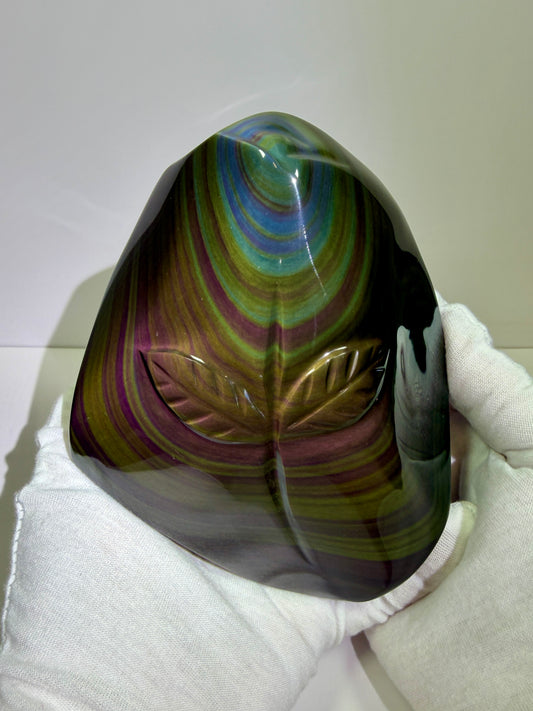 Rainbow Obsidian Freeform. High Quality Carved Flower. Gorgeous One Of A Kind Display Crystal