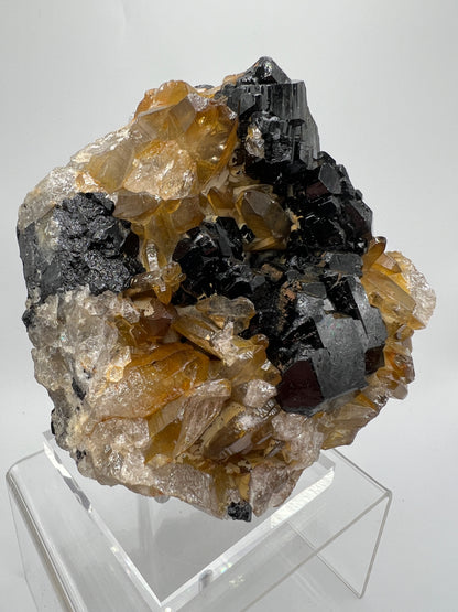 Black Tourmaline And Citrine Cluster. Amazing Formations With Touches Of UV Reactive Hyalite. Rare African Specimen