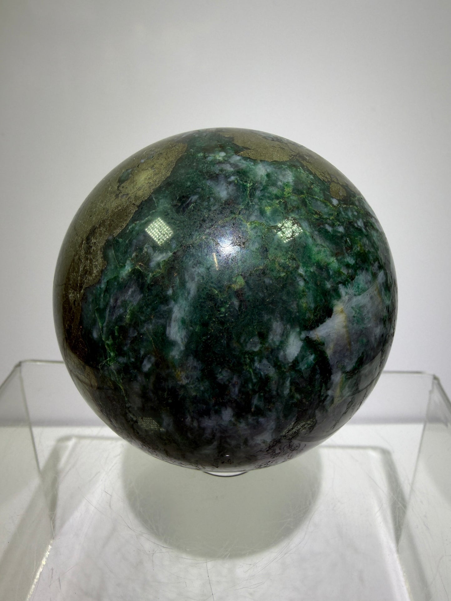Atacamite And Pyrite Sphere. 64mm. High Quality Rare Sphere. Gorgeous Color Combination.