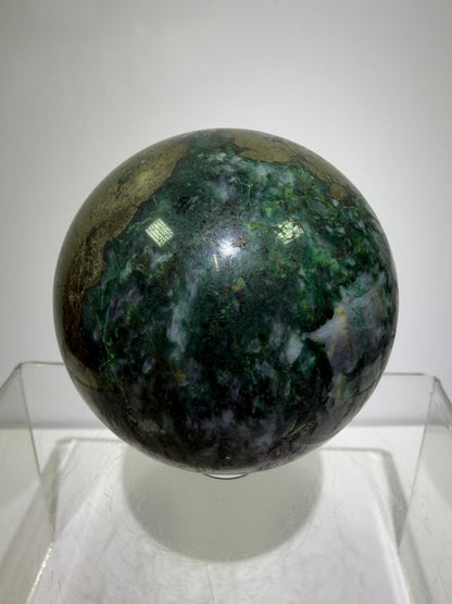 Atacamite And Pyrite Sphere. 64mm. High Quality Rare Sphere. Gorgeous Color Combination.