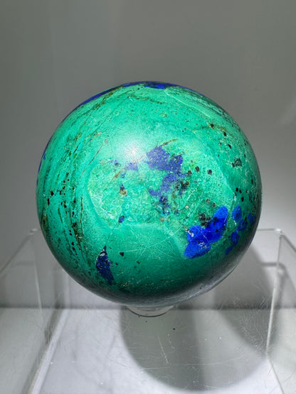 Azurite and Malachite Crystal Sphere. 61mm. Beautiful Deep Colors And Patterns. Stunning Rare Display Piece!