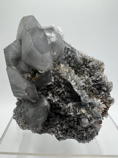 Silver Benz Calcite On Druzy Quartz. Gorgeous UV Reactive Mangano Calcite. Amazing Needle Quartz Matrix.