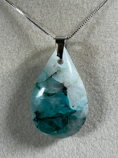 Quantum Quattro Crystal Pendant. High Quality Rare Necklace From Peru. Gorgeous Color Combination. S925 Silver Necklace Included