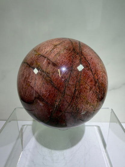 Pink Amazonite Crystal Sphere. 76mm. Stunning Colors And Flash. Gorgeous Rare Display Sphere.