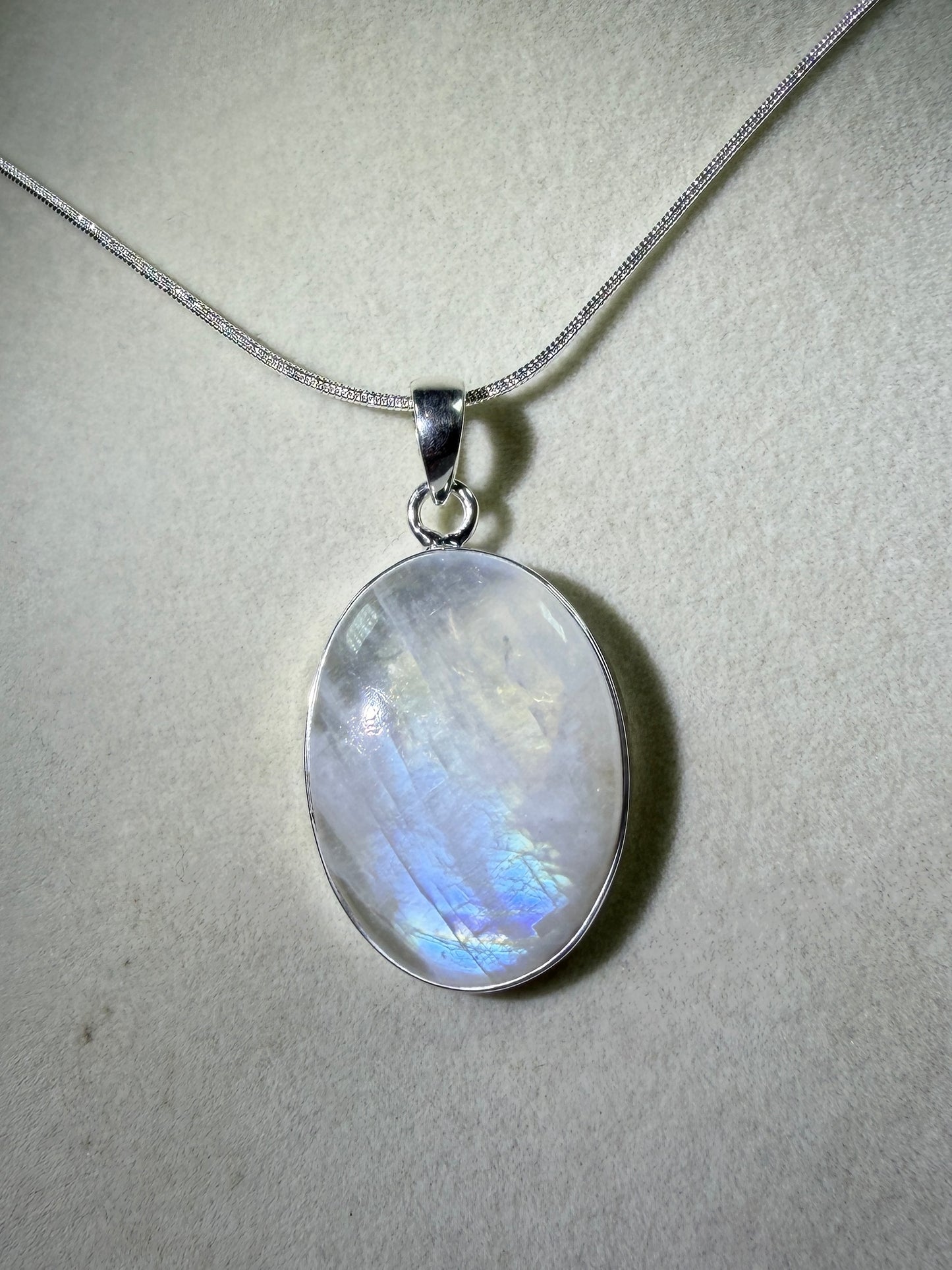 Rainbow Moonstone Crystal Pendant. Beautiful S925 Silver Crystal Jewelry. Amazing Colors With Great Flash!