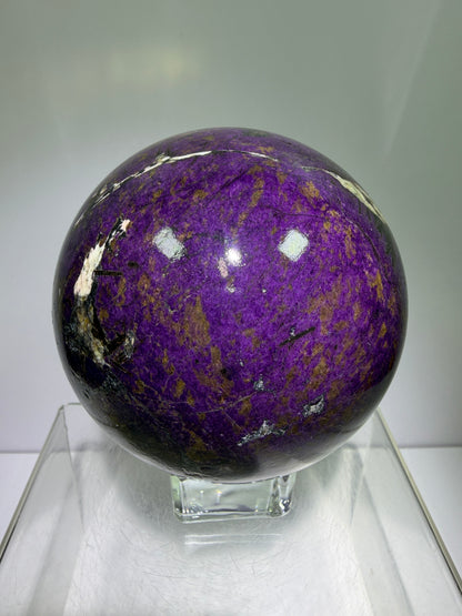 Purpurite Crystal Sphere. 86mm. Extra Large Rare Display Crystal From Brazil. Stunning Purple Flash!