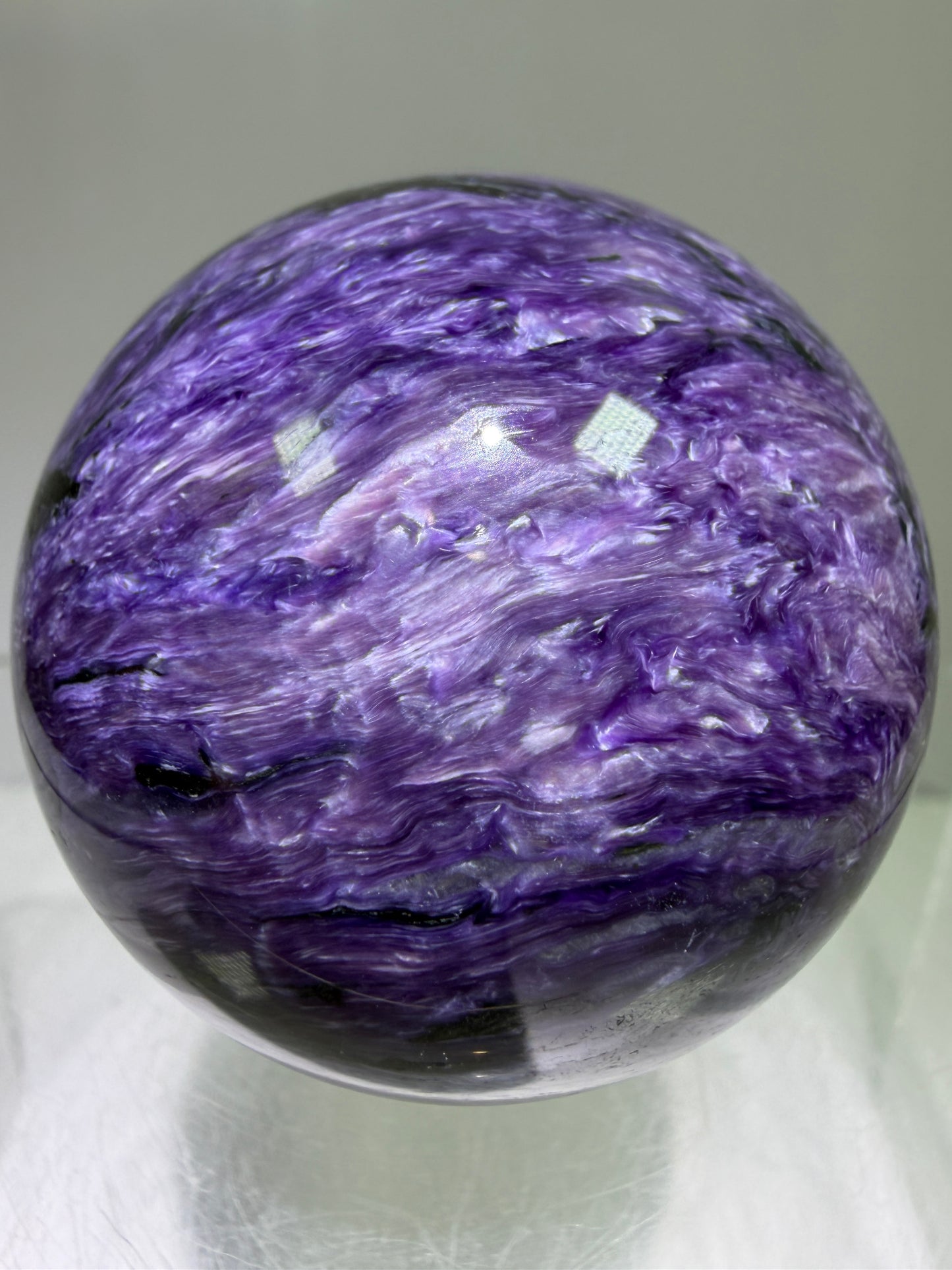 Charoite Crystal Sphere. 50mm. High Quality Beautiful Crystal. Amazing Patterns And Flash. Stunning Rare Crystal