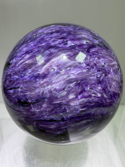 Charoite Crystal Sphere. 50mm. High Quality Beautiful Crystal. Amazing Patterns And Flash. Stunning Rare Crystal