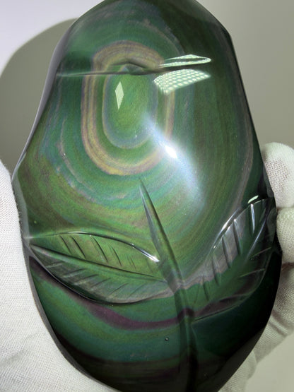 Rainbow Obsidian Freeform. High Quality Carved Flower. Gorgeous One Of A Kind Display Crystal