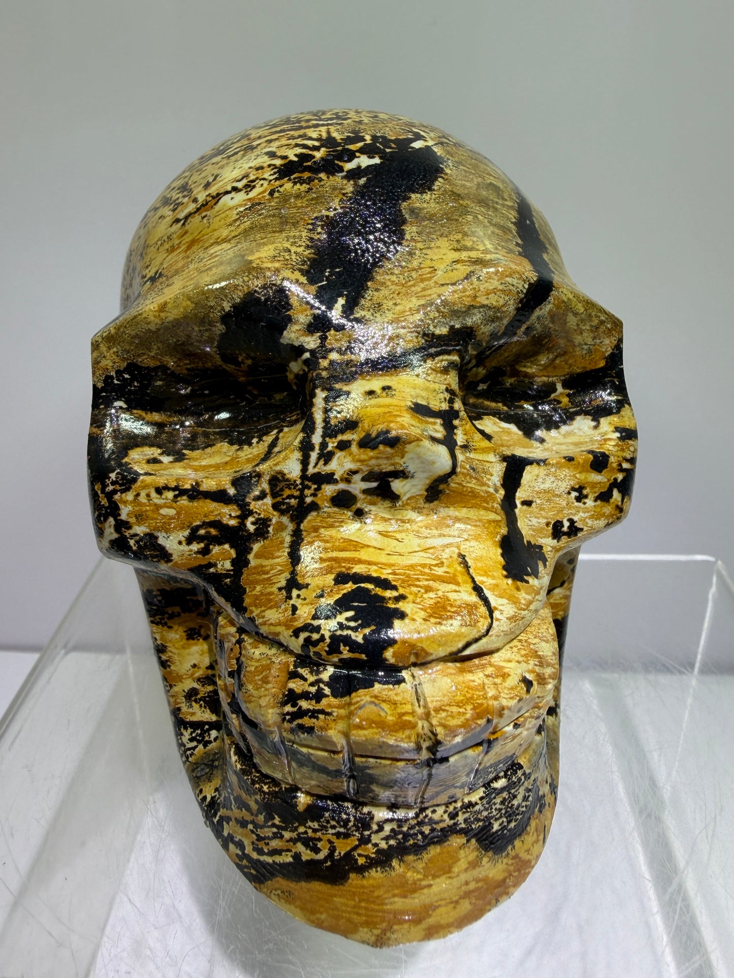 Picture Jasper Skull Carving: Amazing Large Scenic Jasper Carving. Gorgeous Color Combination And Patterns