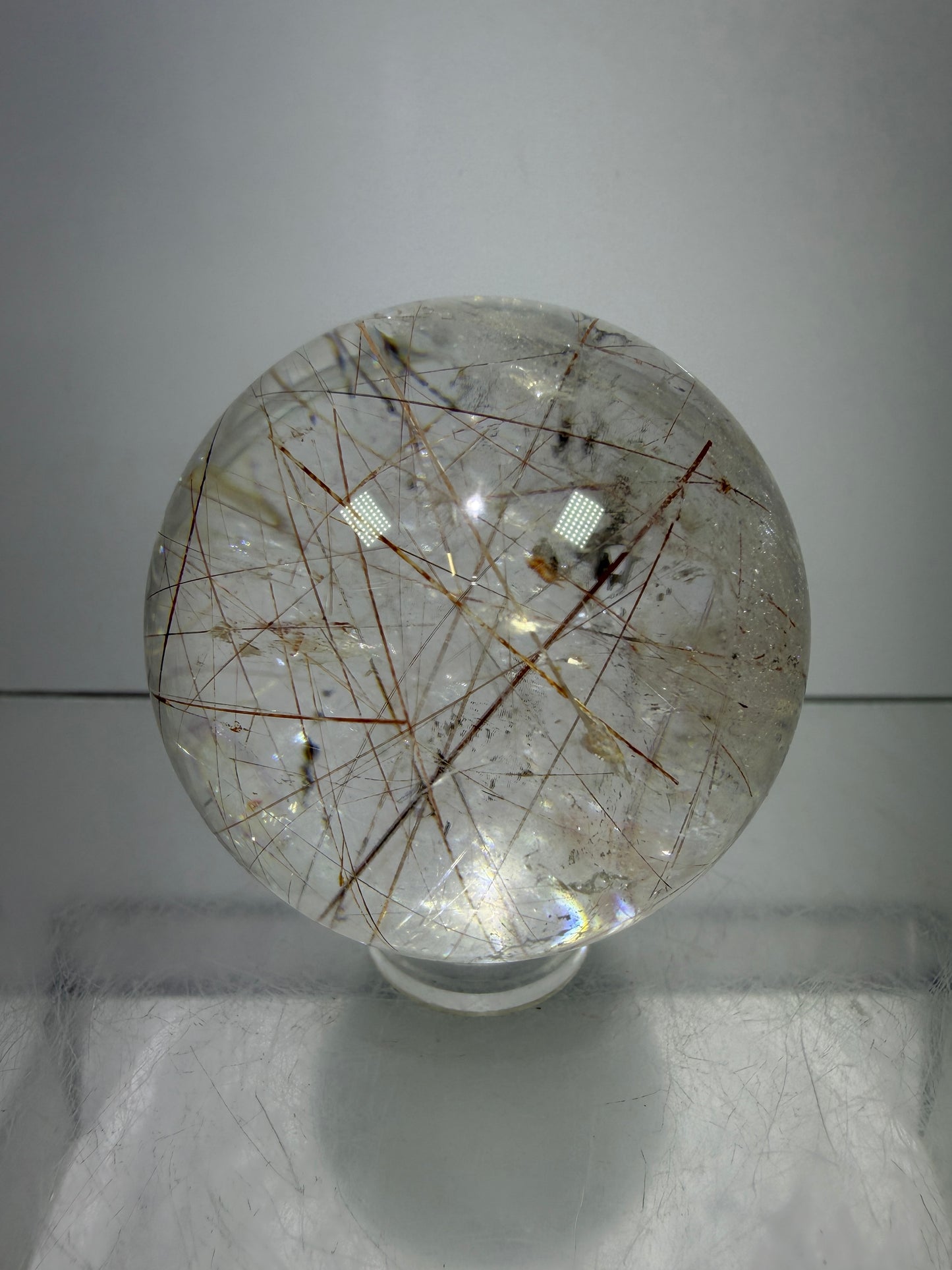 Rutile And Tourmaline Quartz Sphere. 39mm. Amazing Combination Of Red Rutile And Tourmaline. Very Rare Display Sphere