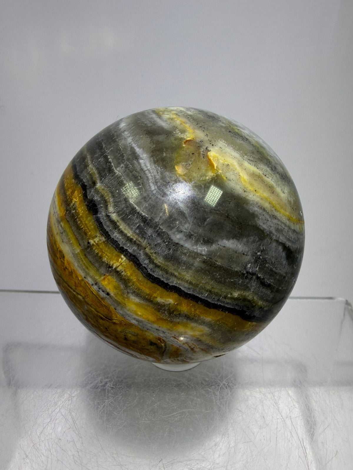 Banded Agate Sphere From Brazil. 57mm. Rare Colors And Patterns On This High Quality Display Sphere