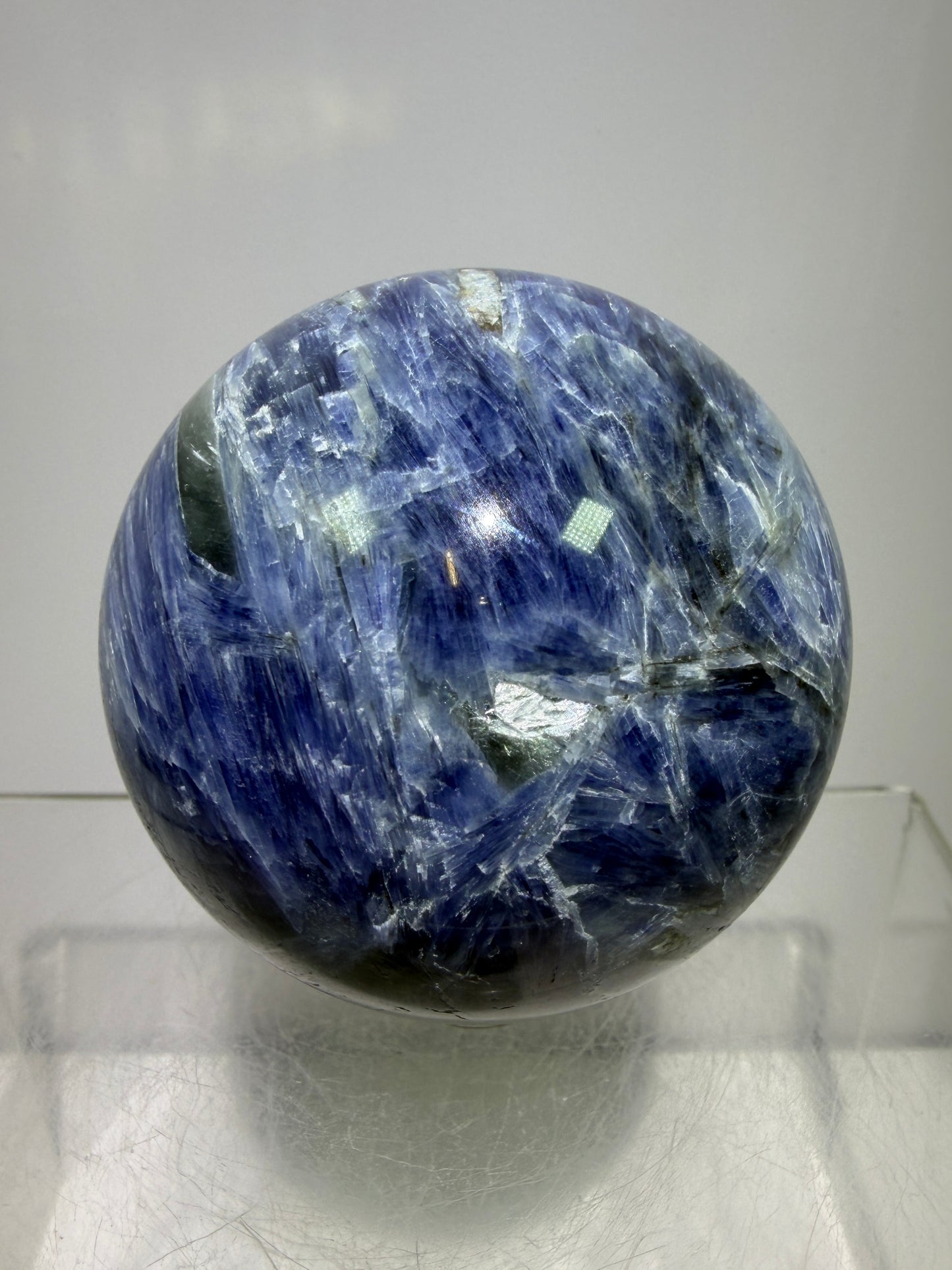 Kyanite Crystal Sphere. 60mm. Amazing Blue Kyanite Display Sphere. Rare Crystal With Stunning Flash