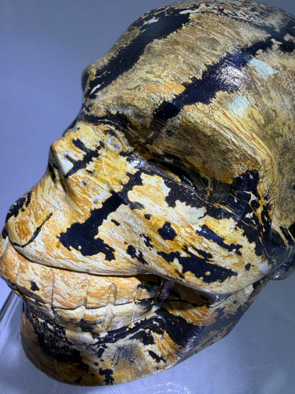 Picture Jasper Skull Carving: Amazing Large Scenic Jasper Carving. Gorgeous Color Combination And Patterns