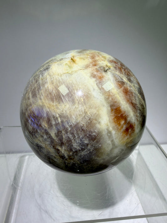 Black Moonstone And Sunstone Crystal Sphere. 64mm. Stunning Bright Flash. Gorgeous Display Sphere