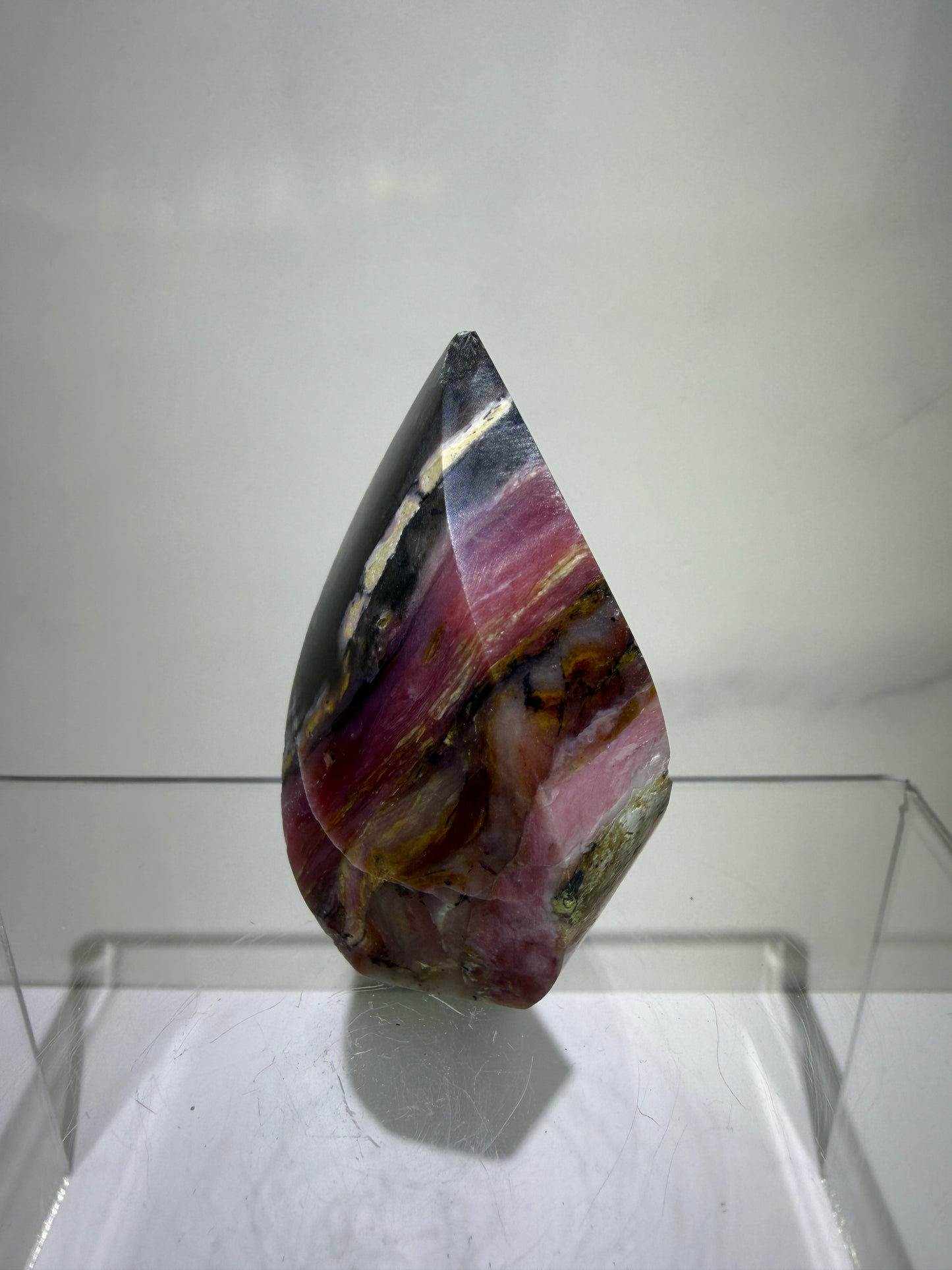 Strawberry Pink Opal Flame From Peru. Gorgeous Bright Colors And Patterns. Rare Display Crystal.