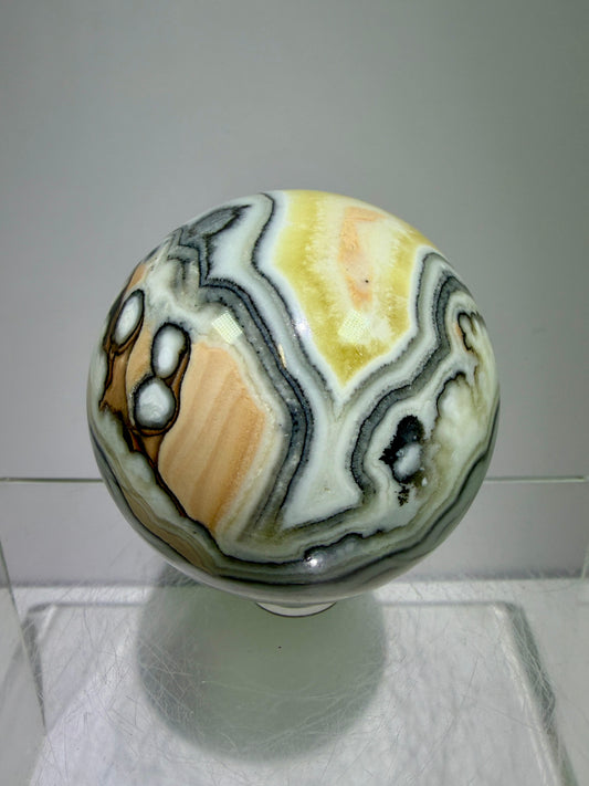 Banded Zebra Calcite Sphere. 55mm. Gorgeous Calcite Display Sphere. Rare Colors With Stunning Patterns