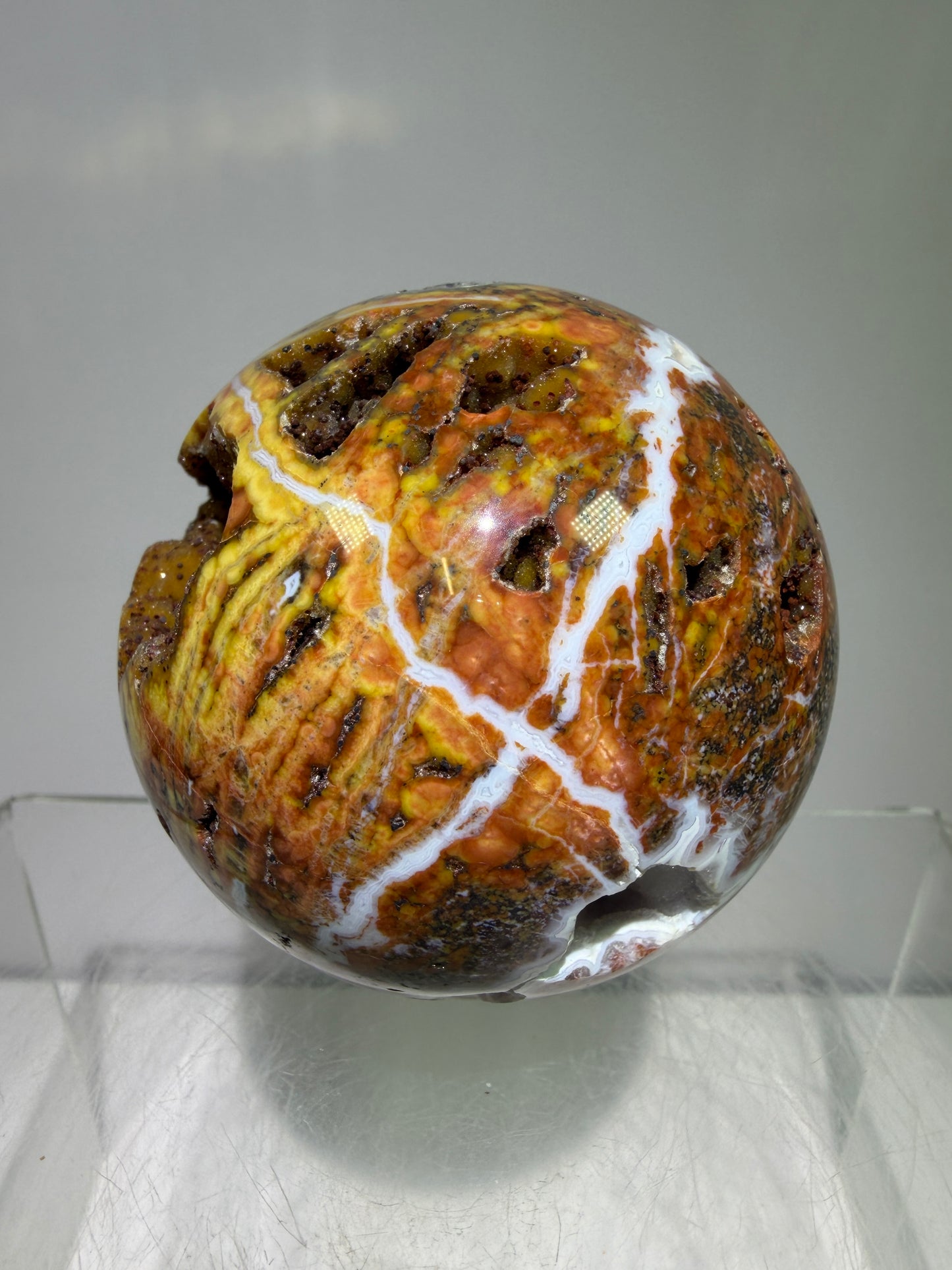 Ocean Jasper Sphere. 61mm. Beautiful Sugar Druzy Sphere. High Quality With Gorgeous Rare Colors