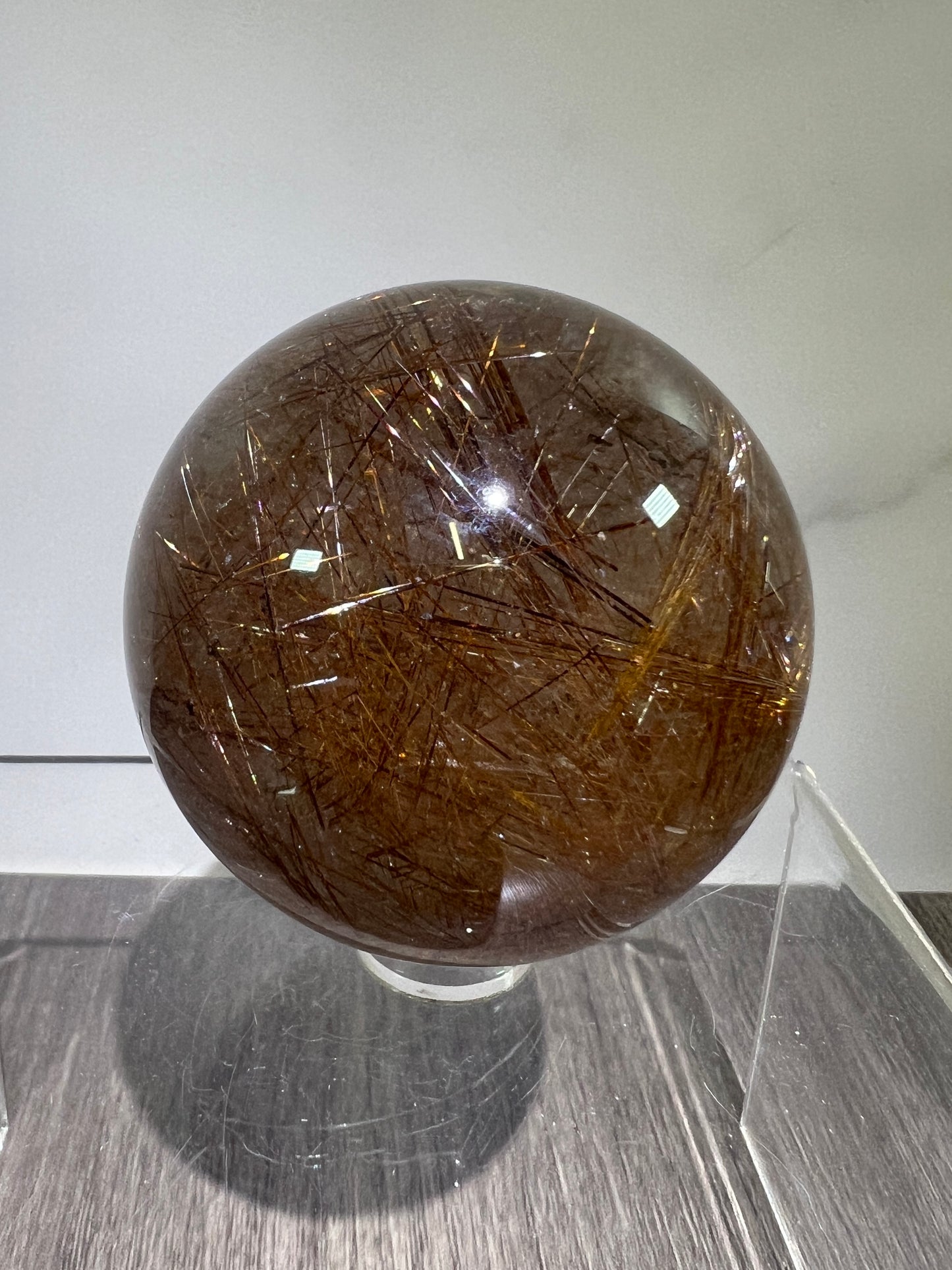 Copper Rutile Quartz Sphere. 53mm. Amazing Copper Rutilated Quartz. Stunning Rare Display Sphere