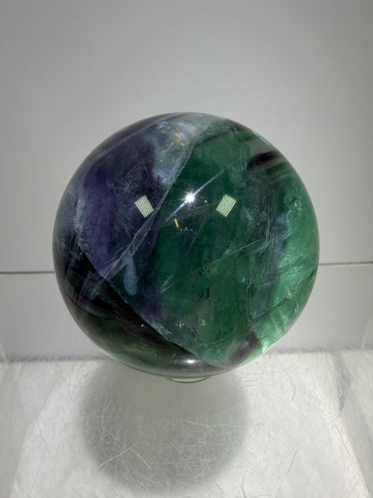Green And Purple Fluorite Sphere. High Quality Display Sphere With Stunning Rainbows.