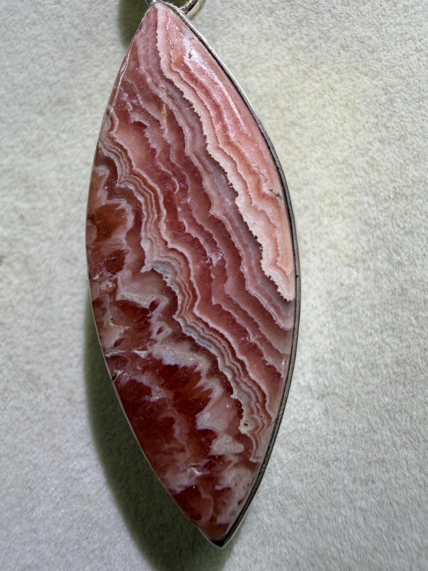 Rhodochrosite Crystal Pendant. S925 Silver Setting. Amazing Colors And Banding. High Quality Crystal Jewelry