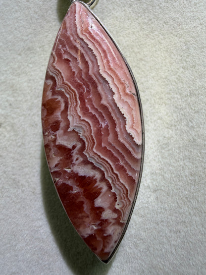 Rhodochrosite Crystal Pendant. S925 Silver Setting. Amazing Colors And Banding. High Quality Crystal Jewelry