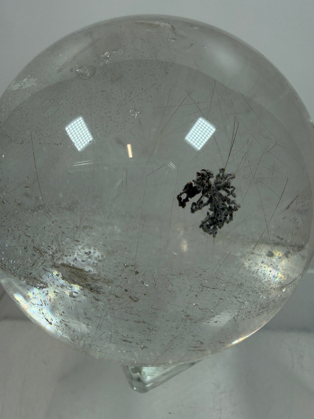 Rutile Quartz Sphere. 68mm. Rare Rutilated Quartz With Lodolite And Pyrite Inclusions. Amazing Display Sphere.