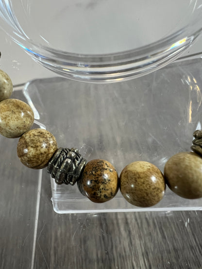 Petrified Wood Crystal Bead Bracelet. 8mm. Unique Crystal Bracelet With Cool Spacers.