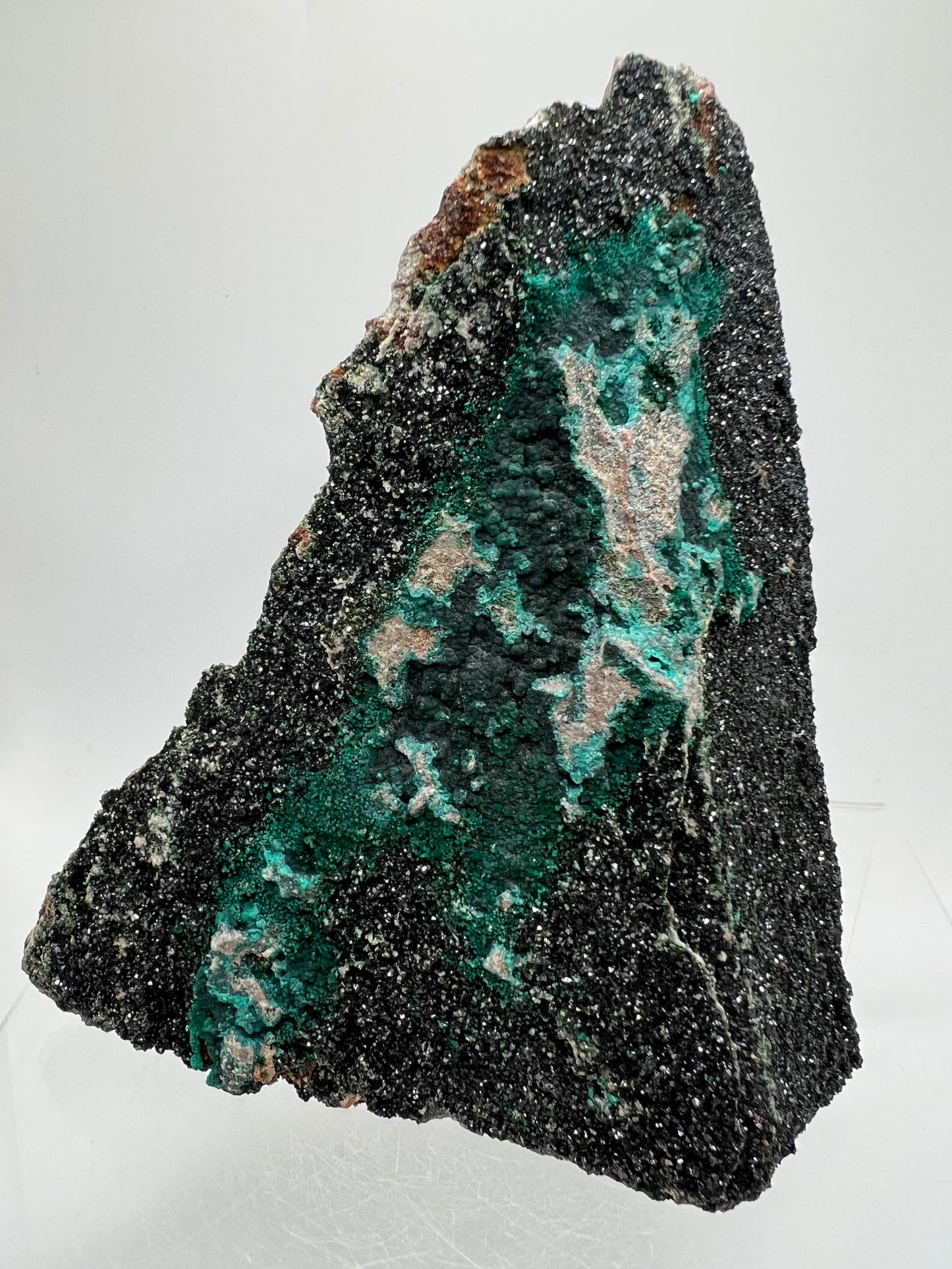 Libethenite Crystal Specimen. Extremely Rare Mixed Mineral Specimen With Malachite And Chrysocolla. Stunning Large Display Crystal.