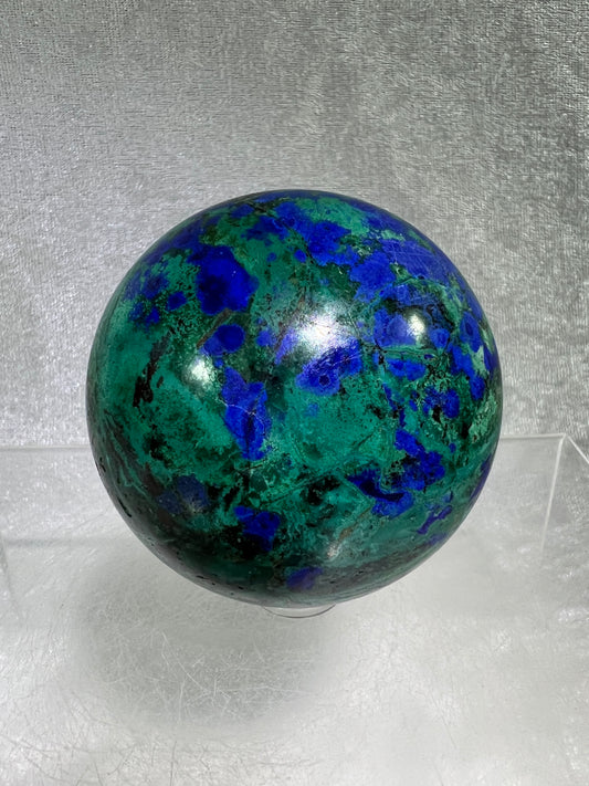 Azurite, Chrysocolla, and Malachite Crystal Sphere. 62mm. High Quality With Gorgeous Colors. Awesome Rare Display Piece!