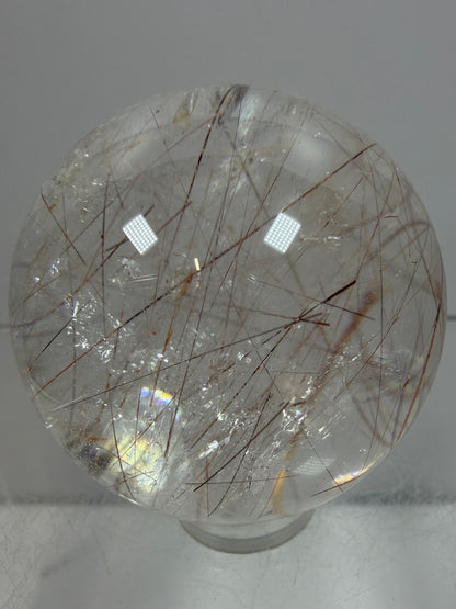 Rutile And Tourmaline Quartz Sphere. 39mm. Amazing Combination Of Red Rutile And Tourmaline. Very Rare Display Sphere