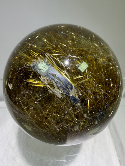 Rutile Quartz Sphere. 49mm. Beautiful Rare Golden Rutilated Quartz. Very Full Of Rutile And Hematite Inclusions