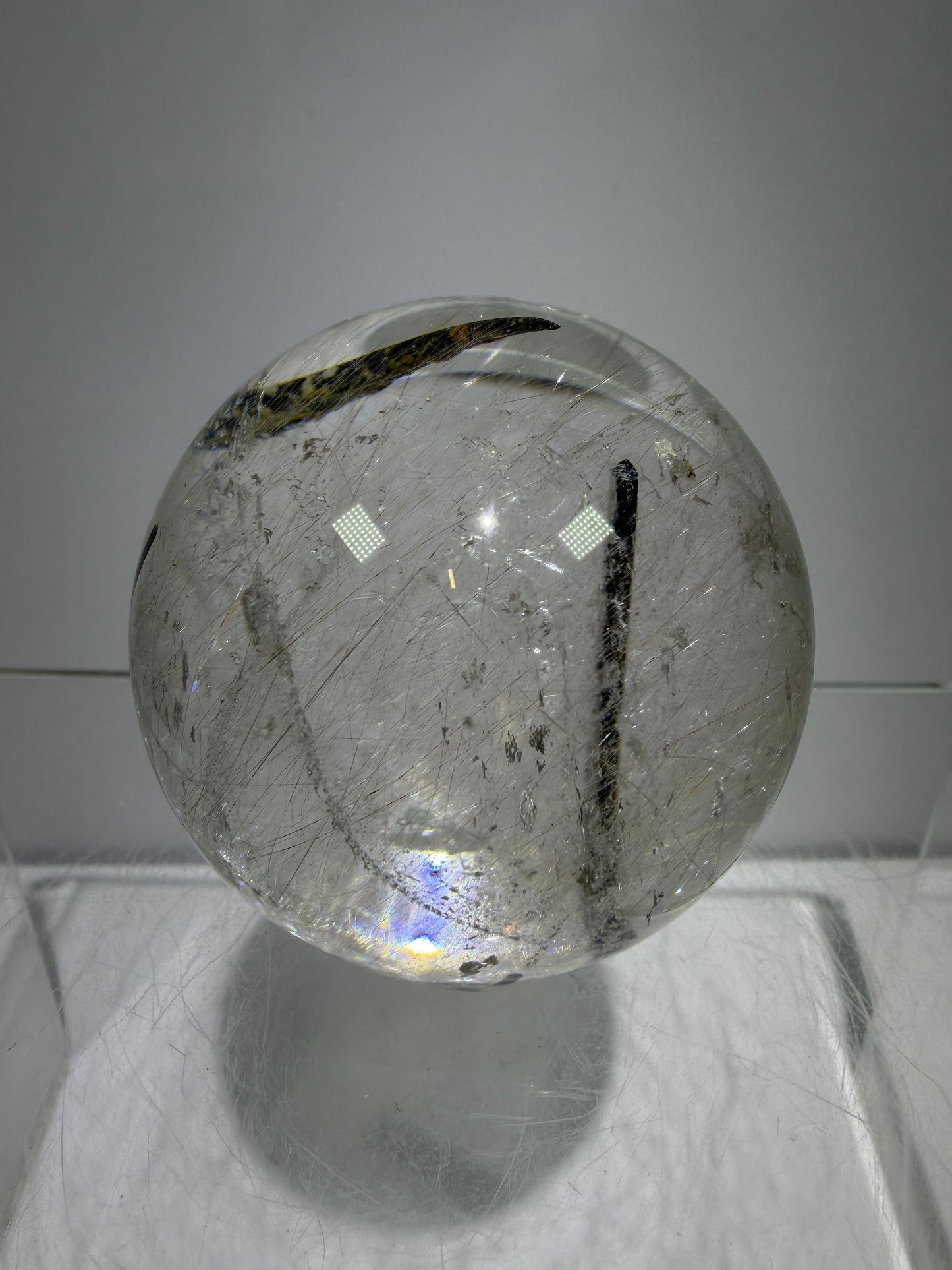 Rutile Quartz Sphere. 49mm. High Quality Rutile And Tourmaline Quartz. Very Rare Combination Of Inclusions.