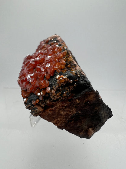 Vanadinite On Goethite Matrix. Stunning Color Contrast. Gorgeous Mineral Specimen From Morocco